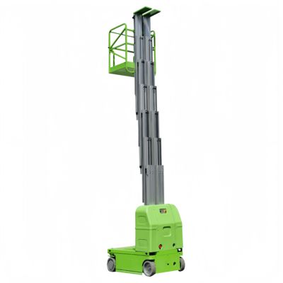 Green 9m  Double Mast Self Propelled Vertical Lift With Hydraulic Turning Wheel