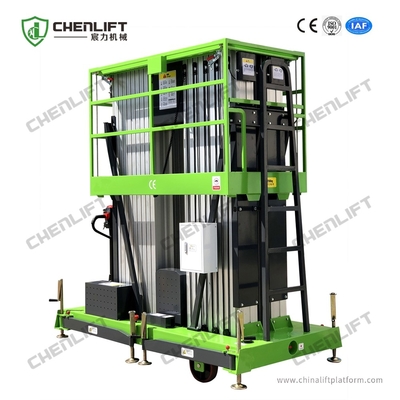 Electrical Pulling Device Quadruple Mast Aerial Work Platform 300Kg Load And 12 Meters Lifting Height